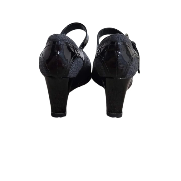 Stuart Weitzman Mary Jane Felt Patent Wedge Heel Size 7.5 - Picture 4 of 9